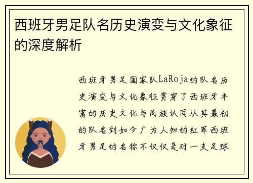 西班牙男足队名历史演变与文化象征的深度解析